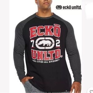 NWT Ecko Unltd Black Grey Long Sleeve Logo T-Shirt